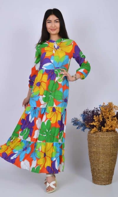 שמלת מקסי קומות פרחים צבעונית